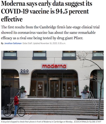 Boston Globe on Moderna vaccine efficacy readout