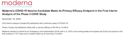 Moderna press release: vaccine efficacy readout