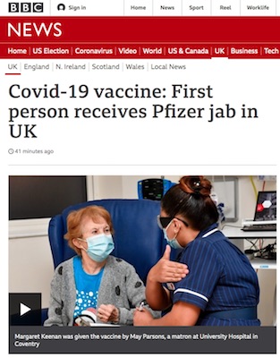 BBC: first COVID-19 patient vaccinated in UK