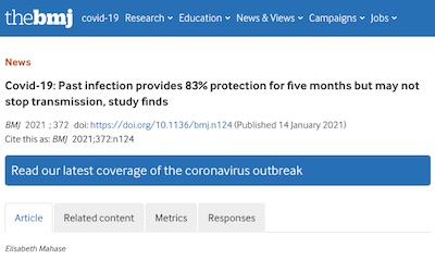 BMJ: 83% efficacy of 'natural' COVID-19 immunity