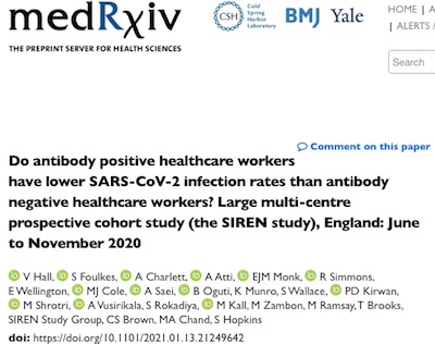 SIREN: 83% efficacy of 'natural' COVID-19 immunity