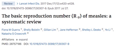 Lancet: Measles has R0 ~ 12 - 18