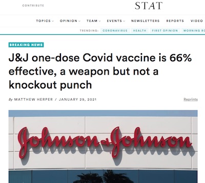 STAT News: JnJ vaccine not a knockout punch
