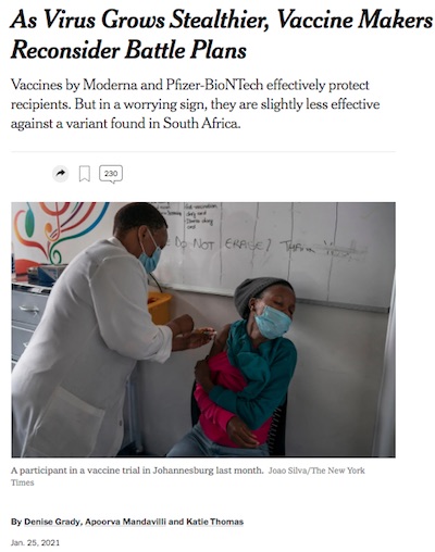 NYT: virus mutations will need changed vaccines