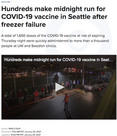 Seattle Univ and Univ Washington distribute vaccines at night after freezer failure