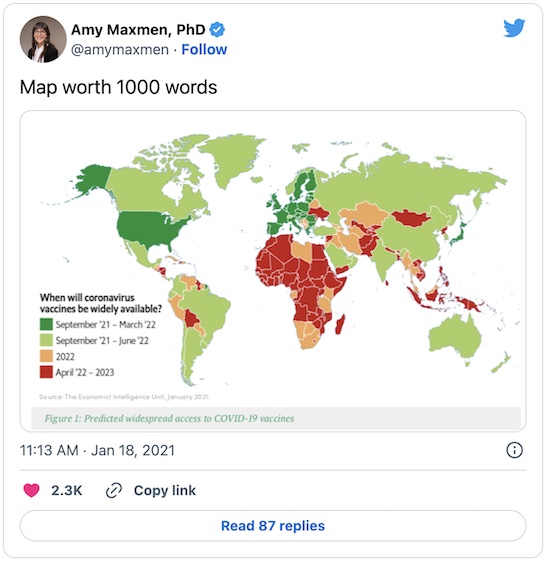 Maxmen @ Twitter: Map of vaccine availability times