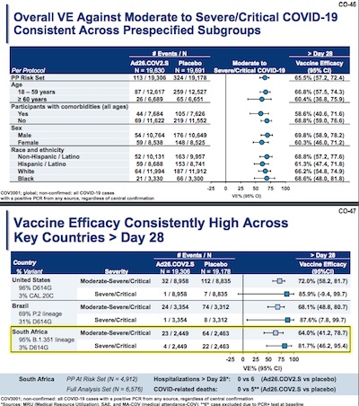 Janssen: Efficacy breakdown by groups and by viral variants