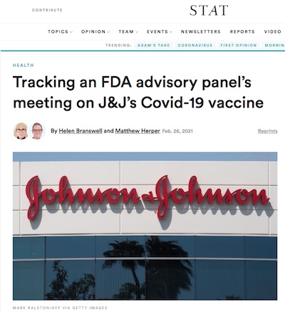 STAT news: live-blogging the FDA VRBPAC meeting on the J&J vaccine