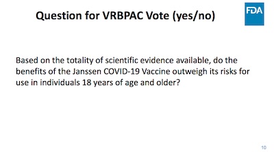 FDA: formal statement of the question on J&J vaccine before the VRBPAC