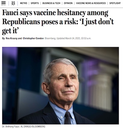 Boston Globe: Fauci doesn't get Republican vaccine resistance either