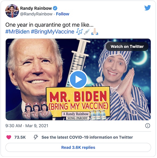 Randy Rainbow @ Twitter: Mr Biden, Bring My Vaccine