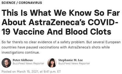 BuzzFeed: Summary of AZ/OX blood clotting issues