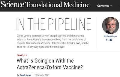 SciTranslMed/In the Pipeline: Goings on for AZ/OX vaccine