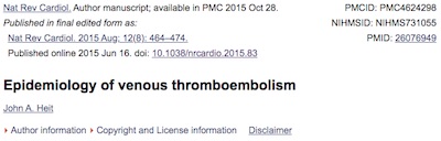 Nature Reviews Cardiology: Epidemiology of VTE