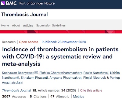 Thrombosis Jnl: Meta-analysis of VTE frequency in COVID-19 patients