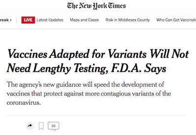 NYT: FDA will abbreviate testing for variant vaccines