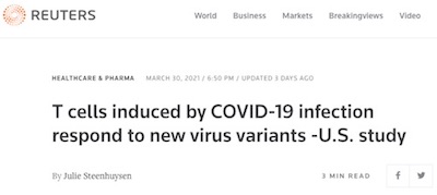 Reuters: T cells from COVID infection respond to variants