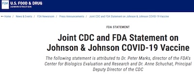 FDA: Pause JnJ vaccine for clots