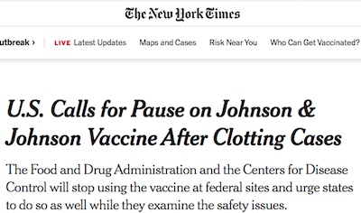 NYT: CDC, FDA pause JnJ vaccine for clots