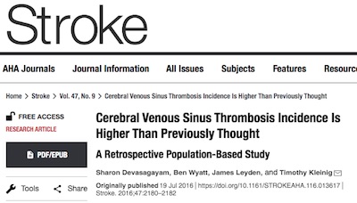 Stroke: CSVT incidence 15.7 per million per year