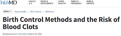 WebMD: blood clot risk from birth control pills