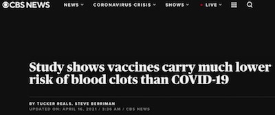 CBS: COVID thrombosis risk and pushback on vaccine risk