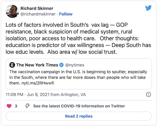 Skinner @ Twitter: Factors in the south's vaccine defiance