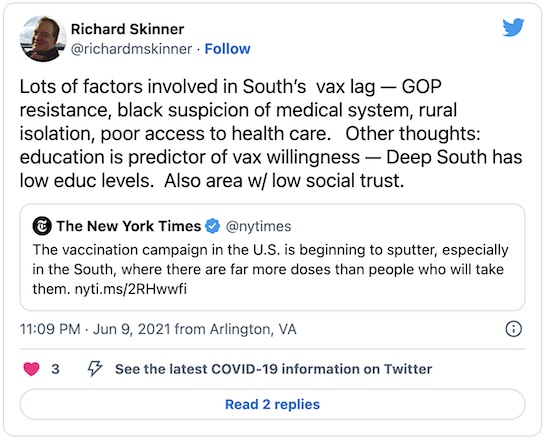 Skinner @ Twitter: Factors in the south's vaccine defiance