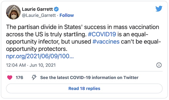 Garrett @ Twitter: Startling partisan divide in infections