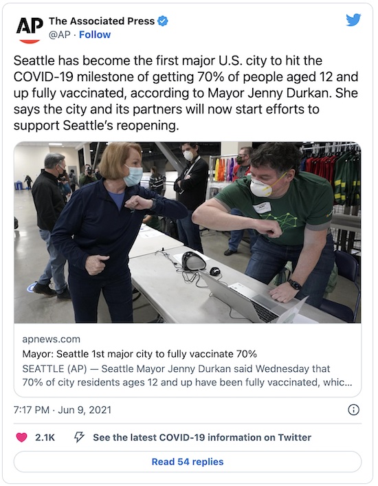 AP @ Twitter: Seattle reaches 70% vax rate