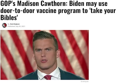 Madison Cawthorn: Biden door-to-door vaccine program to confiscate Bibles and guns