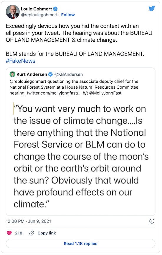 Gohmert @ Twitter: Worried you'll confuse the Bureau of Land Management with Black Lives Matter