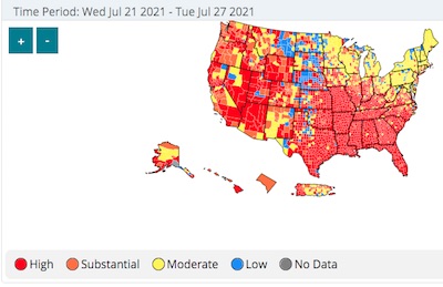 CDC: COVID-19 level of community transmission by US counties