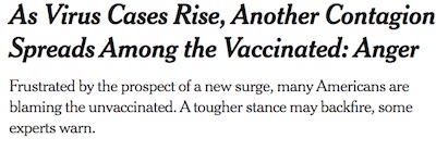 NYT: Vaccinated anger against the unvaccinated
