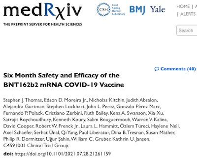 medRχiv: Thomas, et al. on Pfizer/vaccine efficacy at 6 months