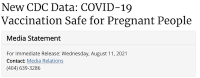 CDC Media Statement: COVID-19 vaccines safe in pregnancy