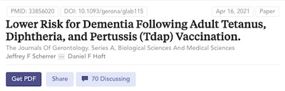 Jnl Gerontology: TDaP vaccines and lower Alzheimers