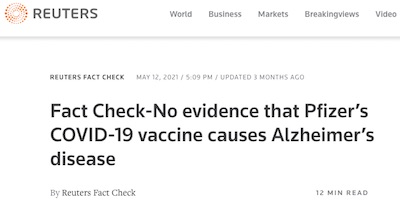 Reuters Fact Check: no evidence vaccines cause Alzheimers