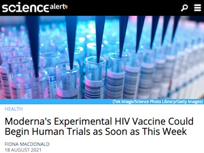 Science Alert: Moderna HIV vaccine begins human trials