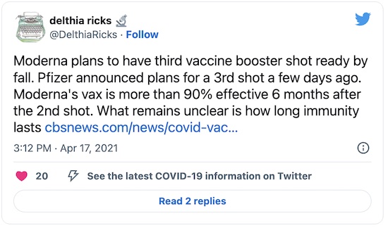 Ricks @ Twitter: Moderna & Pfizer ready for 3rd shot boosters