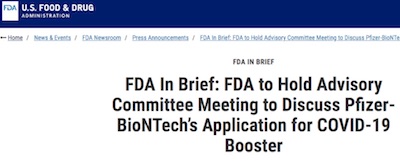 FDA announces VRBPAC meeting on Pfizer/BioNTech booster application