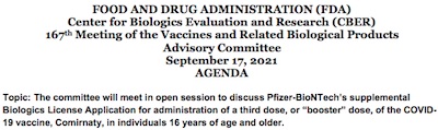 FDA VRBPAC agenda on Pfizer/BioNTech booster application