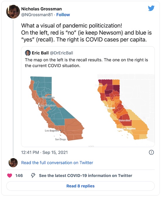 Grossman @ Twitter: California Republican recall counties are high per-capita COVID-19 counties