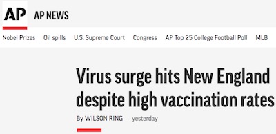 AP News: Surge in New England, despite high vax rates