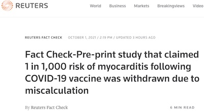 Reuters fact check: retraction myocarditis study, real risk is 1 in 25,000