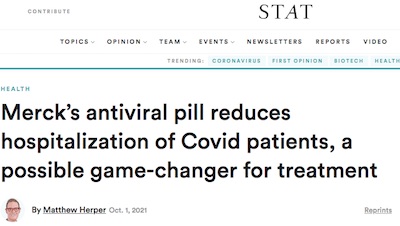 Herper at STAT: Molnupiravir reduces COVID-19 hospitalizations