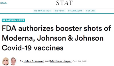 STAT News: FDA EUA's Moderna boost, J&J boost, and mix-match boosts