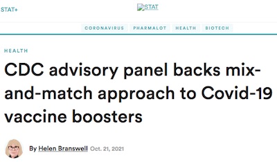 STAT News: CDC's ACIP recommends CDC back all boosters and mix-match