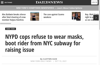 New York Daily News: Cops refuse to mask, force out subway rider for saying so