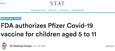 STAT News: FDA grants EUA for pediatric Pfizer COVID vaccine